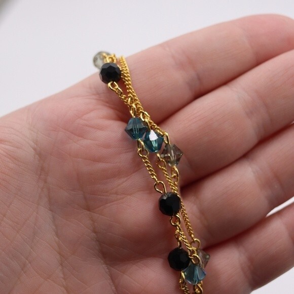 Nordstrom Crystal Collection Blue-Black Beaded Necklace Gold-Tone Chain NWT - Picture 3 of 5